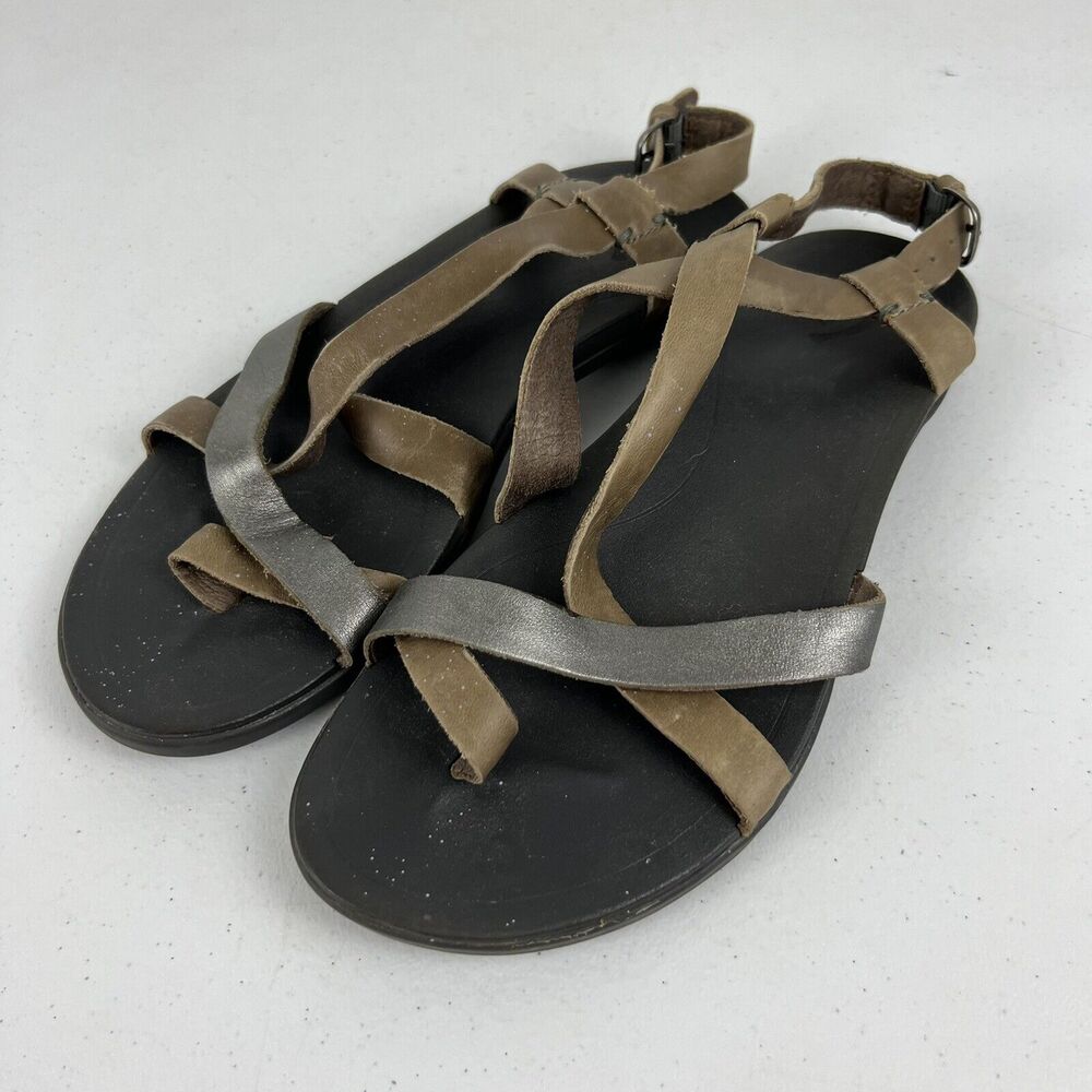 Olukai Upena Leather Strappy Sandals Womens US 7 EU 37 Brown Metallic Accent